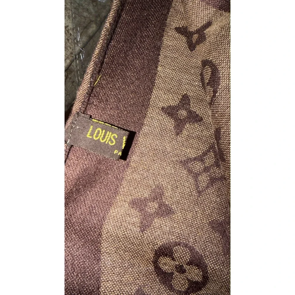 Louis Vuitton Monogram Shine Shawl Amarante Purple Brown Silk Blend Scarf Fringe